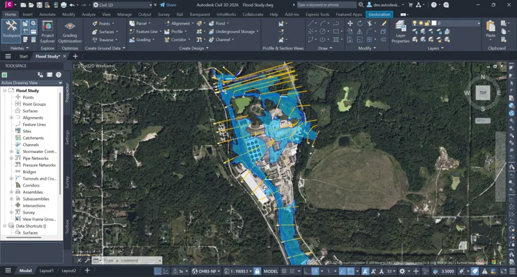 Civil 3D integration in GeoHECRAS